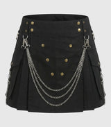 Women Gothic Utility Kilt With Chains Front