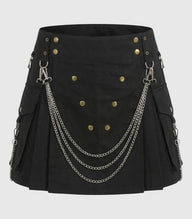 Women Gothic Utility Kilt With Chains Front