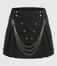 Women Gothic Utility Kilt With Chains Front