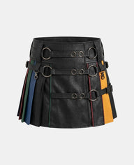 Women Leather Rainbow Kilt With Ring Straps Front