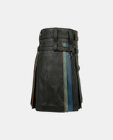Women Leather Rainbow Kilt With Ring Straps Right Side
