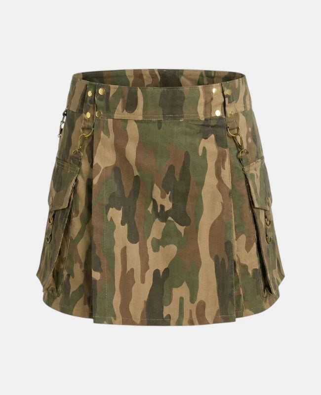 Women Military Camo Utility Kilt Front
