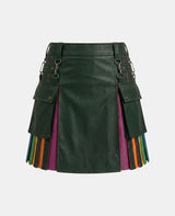 Women Red Pleats Rainbow Kilt Front