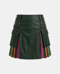 Women Red Pleats Rainbow Kilt Front