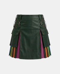 Women Red Pleats Rainbow Kilt Front