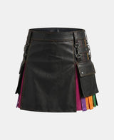 Women Red Pleats Rainbow Kilt Left Side