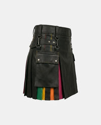 Women Red Pleats Rainbow Kilt Right Side