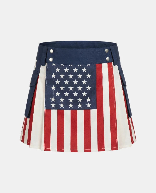 Women US Flag Utility Kilt Front