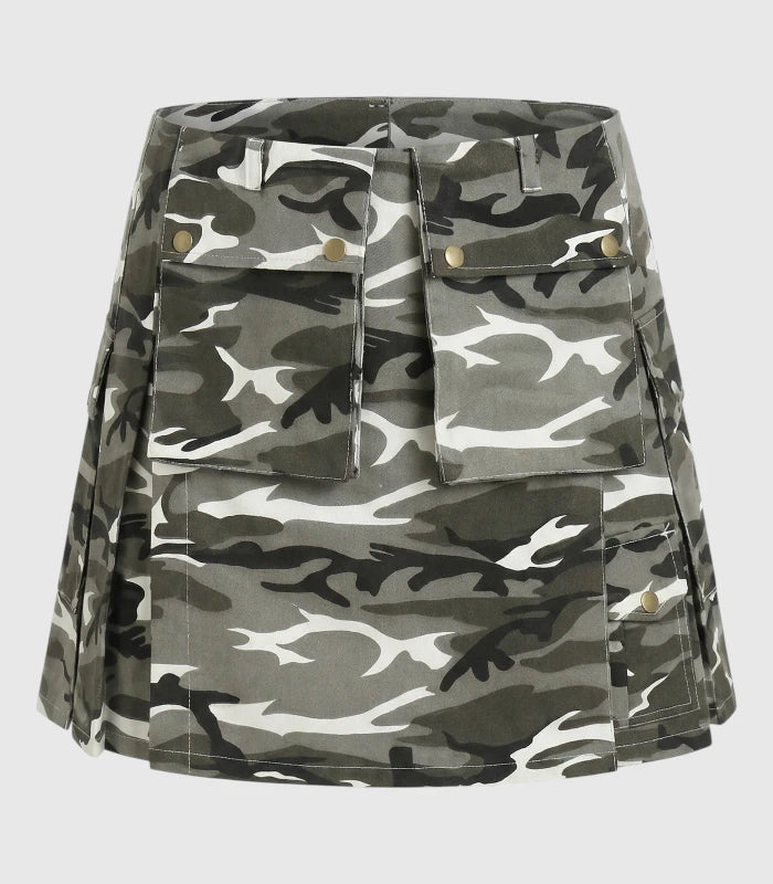 Women Urban Snow Camo Utility Kilt Front