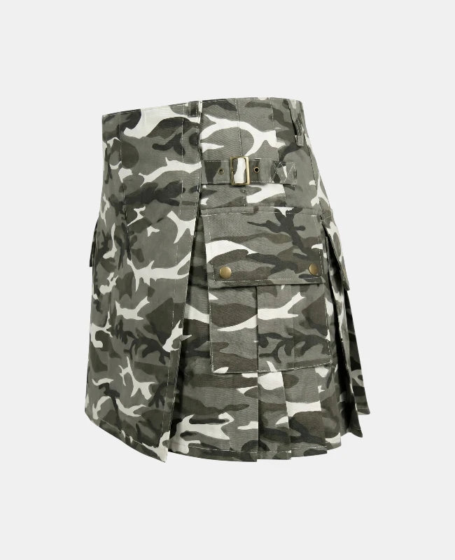 Women Urban Snow Camo Utility Kilt Left Side