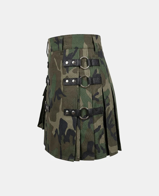 Women Woodland Camouflage Utility Kilt Left Side