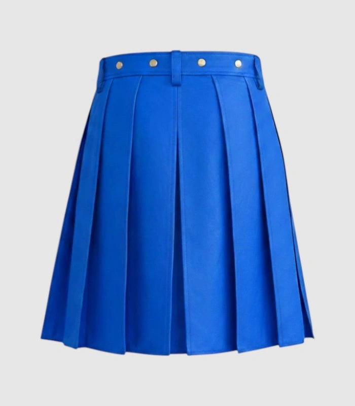 plain Standard Blue Leather Kilt Back